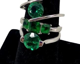 3pc. Sterling Silver & Green Faux Stone Rings
