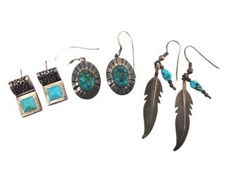 3pc. Sterling Silver & Turquoise Pairs of Earrings
