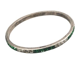 Sterling Silver & Green/Clear Faux Stone Bracelet
