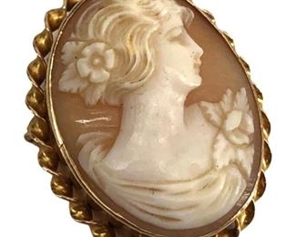 Vintage Gold Colored Cameo Pin
