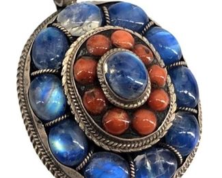 Vintage Coral/Blue Stone & Sterling Silver Pendant
