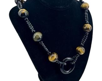 Black Tiger Eye & Glass Bead Necklace
