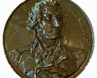 RARE CAST IRON RONDELLE BAS RELIEF OF GEORGE WASHINGTON 21 1/4" DIAM SIGNED WR (WILLIAM RUSH, PHILA. (1756 - 1833)