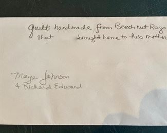 Rare One of a Kind-  Vintage Beech-Nut Quilt made from rags collected at the factory.