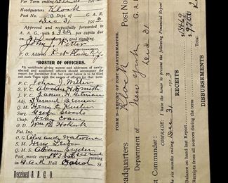 1913 Quartermaster Report for the Grand Army of the Republic Klock #70 Fort Plain, NY