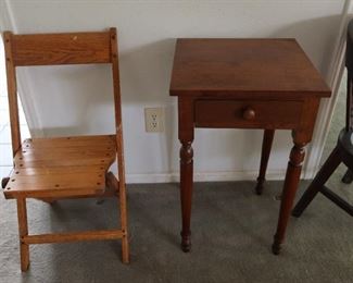 Antique Folding Chair - Side Table with One Drawer 