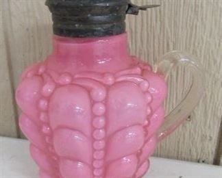 Cased Glass Cranberry Syrup Dispenser