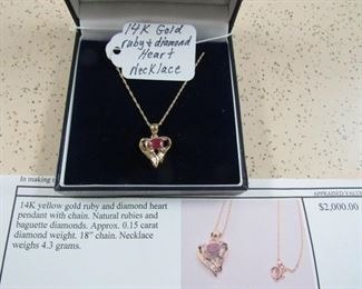14K Gold Ruby & Diamond Heart Necklace