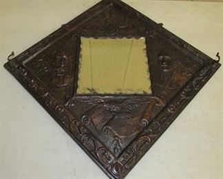 Antique Wall Mirror w/Hooks & President Washington & Lincoln Portraits
