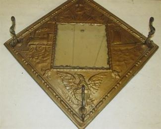 Antique Wall Mirror w/Hooks & President Washington Portrait