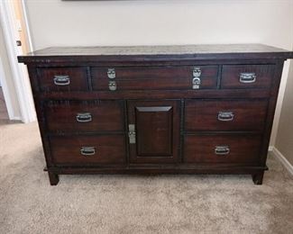 American Furniture mahogany finish dresser, silver hardware, 64"x38"x20".