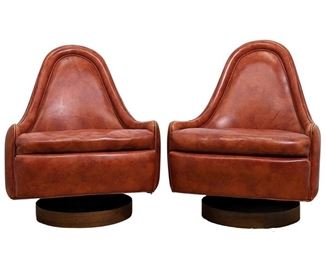 #1 • 1960's Petite Milo Baughman for Thayer Coggin Swiveling Lounge Chairs- Original Upholstery!
