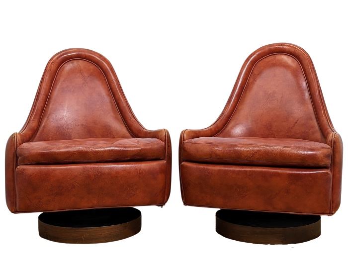 #1 • 1960's Petite Milo Baughman for Thayer Coggin Swiveling Lounge Chairs- Original Upholstery!