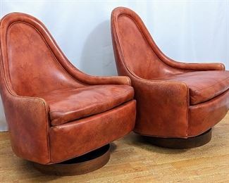 1960's Petite Milo Baughman for Thayer Coggin Swiveling Lounge Chairs- Original Upholstery!
