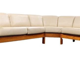 Danish Modern KSL Ontario Teak Sectional Sofa with Cream Vegan Leather Upholstery
