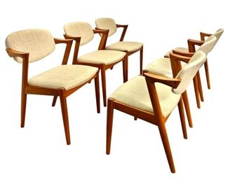6 Vintage Kai Kristiansen Danish Teak Model #42 "Z" Short-Arm Dining Chairs Designed by Kai Kristian...
