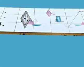 Signed 1950's Mikulik MCM California Handpainted Tile and Brass Coffee Table
