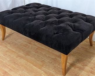 Large SWAIM Black Tufted Plush Ottoman with Wooden Legs
