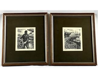A Pair of Framed Original Signed Nautical Lithographs by Rafael Astarita
