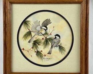Vintage Signed Framed Chickadee Print by d'Smith, #200/950
