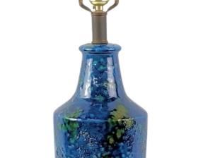 MCM Studio Pottery Lamp with Blue Glass Finial
