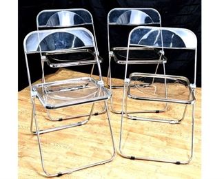 4 PLIA Lucite and Chrome Folding Chairs by Piretti for Castelli, Italy
