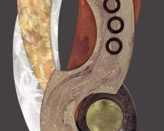 Bobbi Mastrangelo: Signed Abstract Wood and Metal Wall Sculpture- 5 Ft Tall
