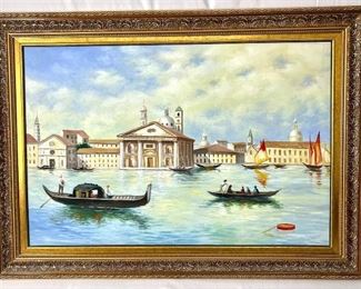 Beautiful Framed Oil Landscape of A Sunny Day in Venice - 42" x 30"
