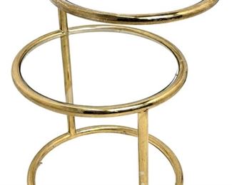 Milo Baughman Style MCM Gold Gilt and Glass Round Swing-Arm End or Side Table
