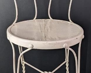White Ice Cream Parlor Chair with Wood Seat