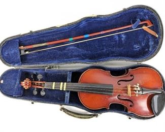 Small Vintage Violin by Wilson Lewis and Son, with Bow, Case
