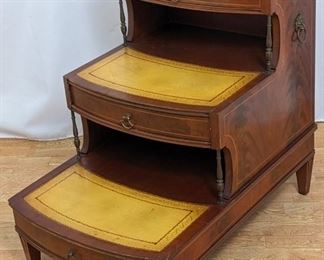 Victorian Three-Tiered Mahogany Bed Steps with Tooled Yellow Leather