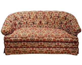Mid-Century Tufted Sofa- Scandinavian Tapestry w/ Floral Motif