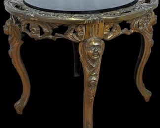 Antique Continental Rococo Style Figural Cast Iron, Granite and Brass Round Occasional Table