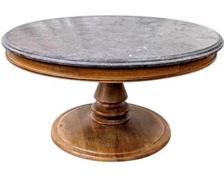 Arhaus Hand-Carved Bluestone and Wood Coffee Table - 3 Feet Wide