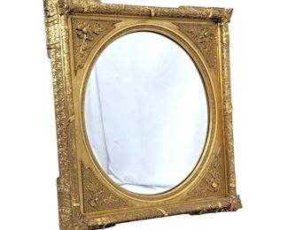 Large Antique Ornate Gold Gilt Carved Wood Framed Mirror - 39 Inches Tall