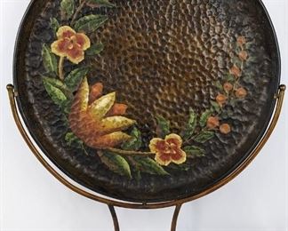 Mounted Round, Serving Tray - Hand-Painted, Hammered Metal