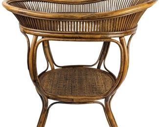 Vintage Bamboo & Rattan Chinoiserie Bassinet/ Plant Table 