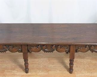 Antique Solid Wood Empire Style Spanish Scrolled Arm Bench 