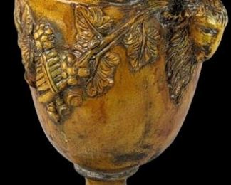 Vintage Terracotta Urn with Ram Heads, Grapevine Relief