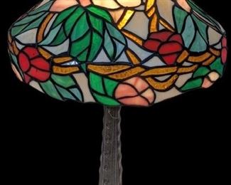 Tiffany Style Glass Shade Lamp with Floral, Peaked Top