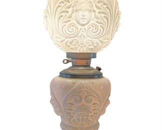 Antique Milk Glass Cherubs Electrified Converted Oil Lamp - GWTW Style Parlor Lamp