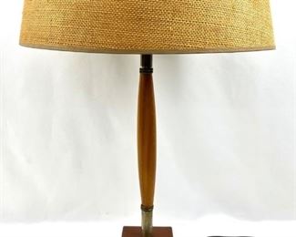 Vintage Control Research Dimmable Table Lamp with Walnut Stem and Original Burlap Shade