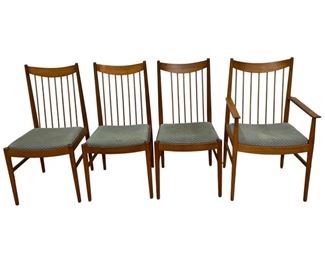 Arne Vodder for Sibast Furniture- Spindle-Back Danish Modern Dining Chairs - Set of 4, One a Captain's Chair- Model 422