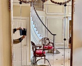 9. Inset Mirror in Hand Carved Frame w/ Antiqued Gold Metal Leaf and Black Finish (36" x 55")