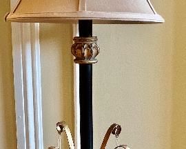 10. Pair of Gilt & Black Lamps w/ Lionhead Detail (32") as is
