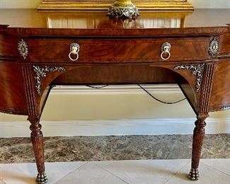 8. La Barge Demi Lune Console w/ Brass Detail (72" x 20" x 35") (as is)