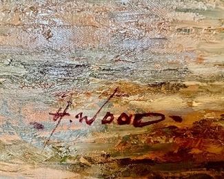 13. Oil Painting of Venice Harbor signed H. Wood (48" x 36)