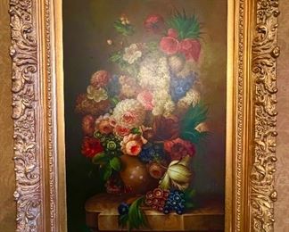 33. Floral Still Life signed Flankley w/ Ornate Gilt Frame (34" x 48")