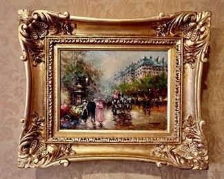 27. Oil Painting of Victorian Street Scene signed J Gaston (24" x 20")